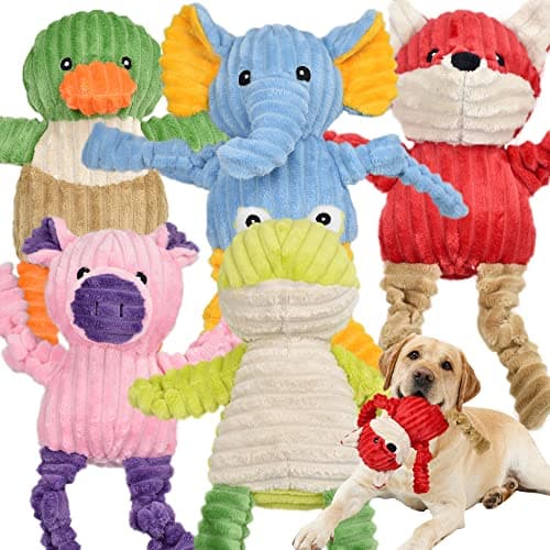 5 Pack Tough Stuffed Squeaky Dog Toys - Plush Assortment for All Breeds