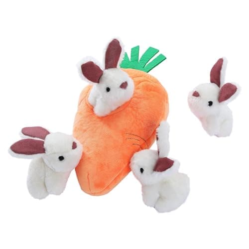 Amazon Basics Plush Squeaky Dog Toy Set - Rabbit and Carrot - 5 Pack
