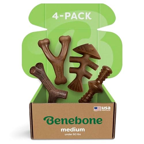 Benebone Medium Dog Chew Toys 4-Pack, Made in USA, for Aggressive Chewers up to 60lbs
