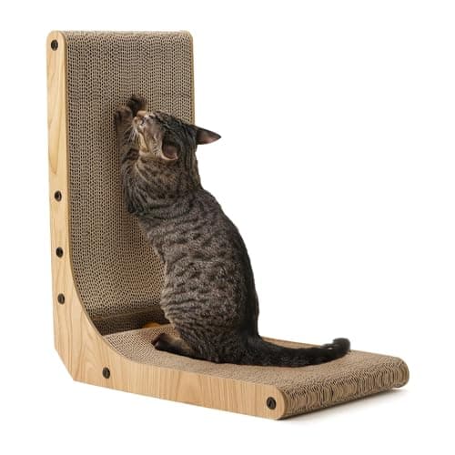 Eco-Friendly L-Shaped Cat Scratcher with Ball Toy, Wall Mountable