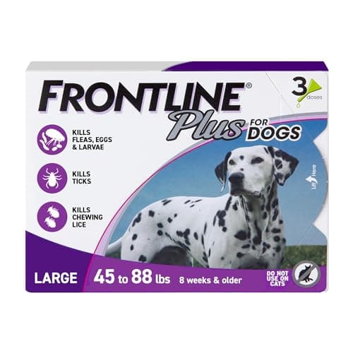 Frontline Plus Flea and Tick Treatment for Large Dogs (45-88 lbs), 3 Treatments
