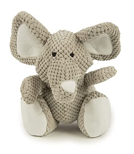 goDog Checkers Elephant Squeaky Plush Dog Toy with Chew Guard Technology - Soft and Durable Gray Toy for Dogs
