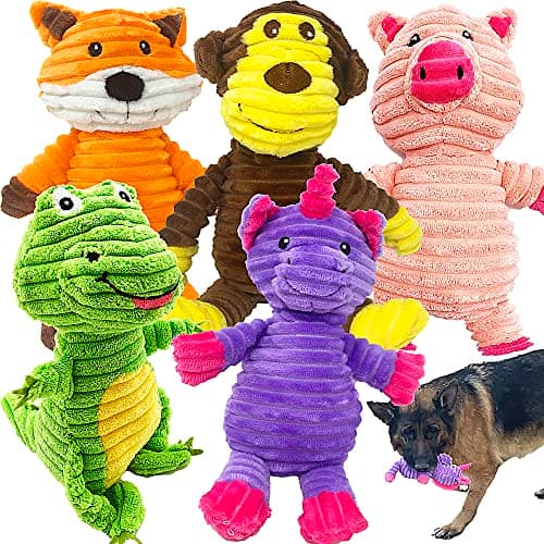 Jalousie 5 Pack Plush Squeaky Dog Toys - Assorted Fun for Medium to Large Dogs