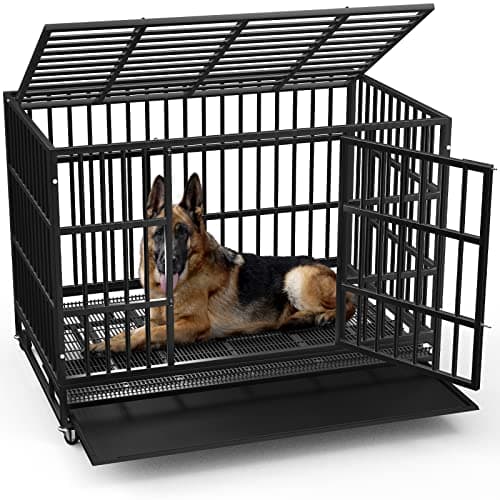 LEMBERI Heavy Duty Indestructible Dog Crate with Lockable Wheels and Removable Tray