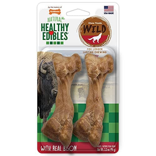 Nylabone Healthy Edibles WILD Natural Bison Flavor Bone Chew Treats for Medium Dogs, 2 Count