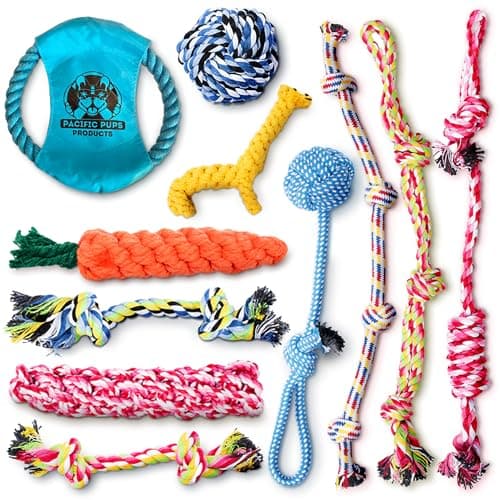 Pacific Pups Rope Dog Toy Bundle - 11 Durable Interactive Toys for Medium & Large Dogs