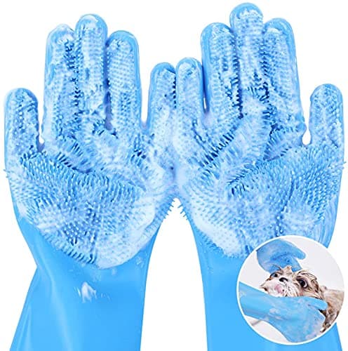 Pecute 2-in-1 Design Pet Grooming Gloves with High-Density Brush Heads