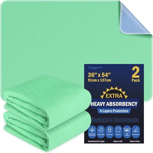 Reusable Heavy Absorbent Underpads, 36x54 Inch, 2 Pack
